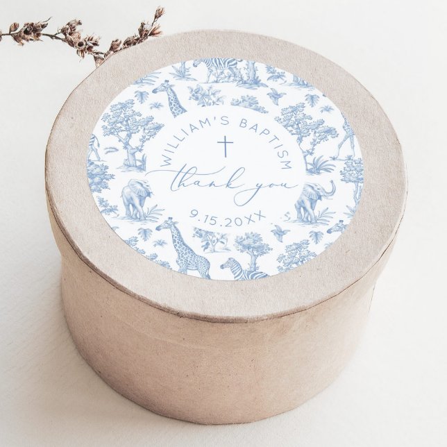 Adesivo Toile de Jouy Safari Boy Baptism Thank you (Criador carregado)