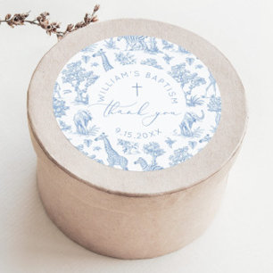 Adesivo Toile de Jouy Safari Boy Batismo Obrigado