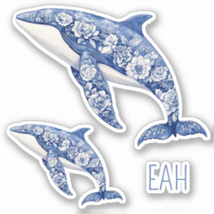 Adesivo Toile Floral Beach Dolphins Monograma