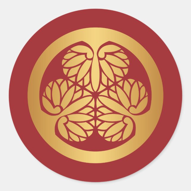 Adesivo Tokugawa Aoi Mon Japão Crest Dourado em Vermelho (Frente)