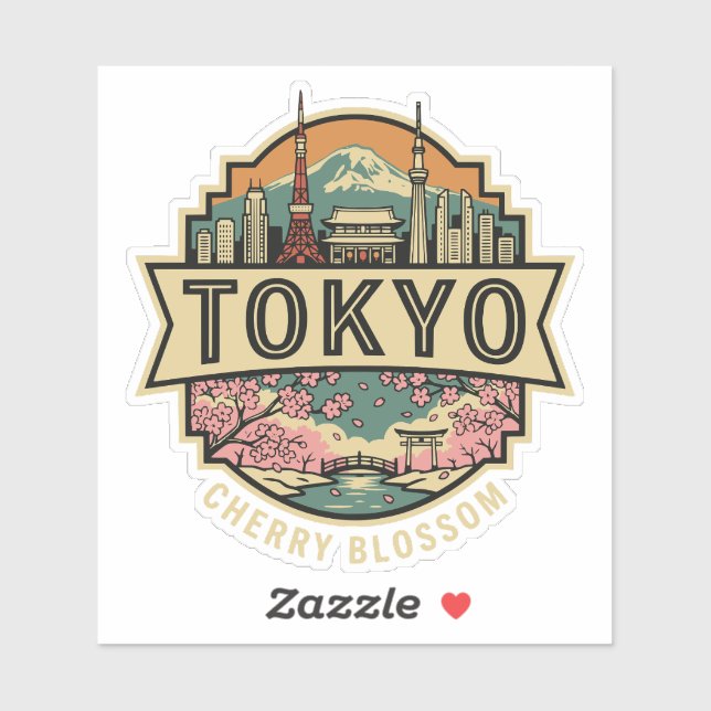 Adesivo Tokyo Japan Skyline Mount Fuji Travel Badge (Folha)