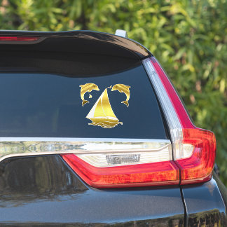 Adesivo Tom de ouro náutico golfinho/toninha + veleiro