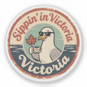 Adesivo Tomando em Victoria com um Café Funny Seagull