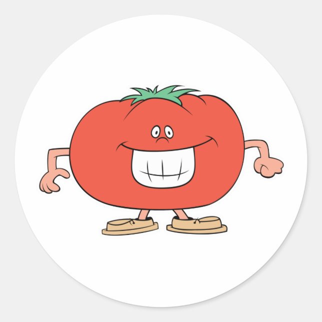 Adesivo tomate de desenho animado feliz e bobo (Frente)