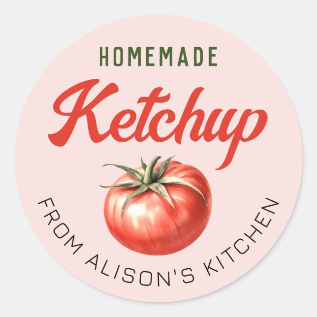 Adesivo Tomate Ketchup Rotulagem de conservas aquarela tom (Frente)