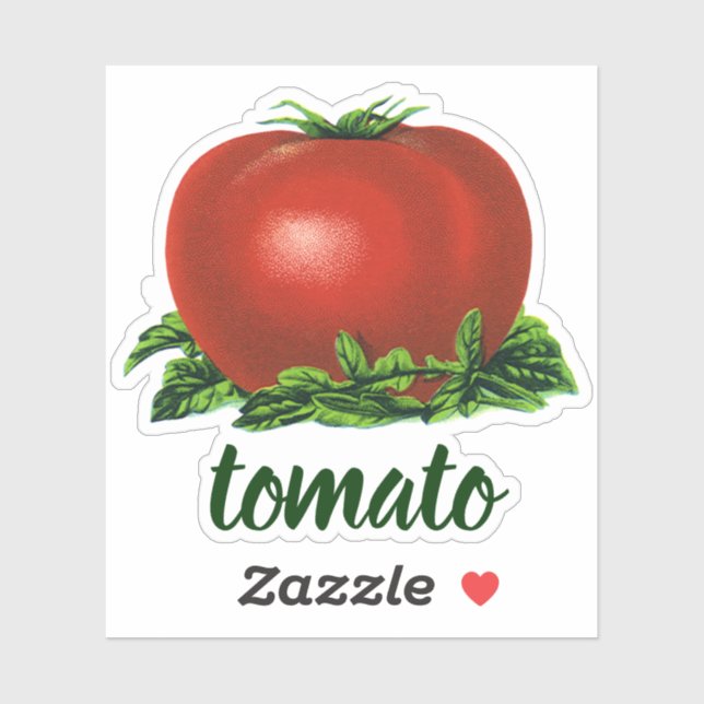 Adesivo Tomate Vermelho Maduro Vintage, Legumes e Frutas (Folha)