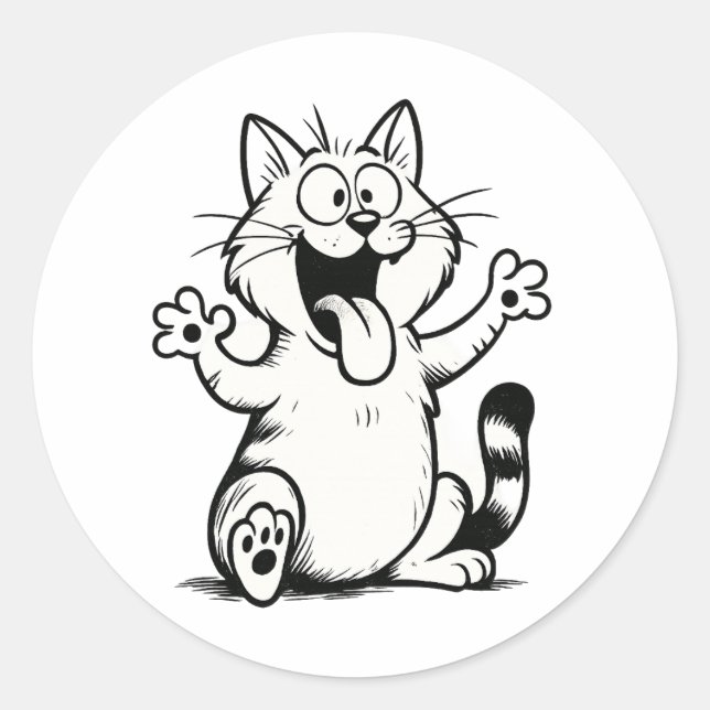 Adesivo "Tongue Out, Paws Up!" – Funny Cartoon Cat (Frente)
