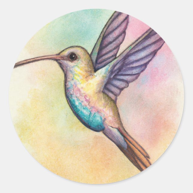 Adesivo Tons de pastel fofos beija-flor em voo (Frente)