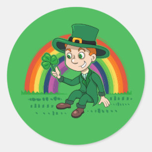 Adesivo Toon leprechaun bonito com shamrock e arco-íris