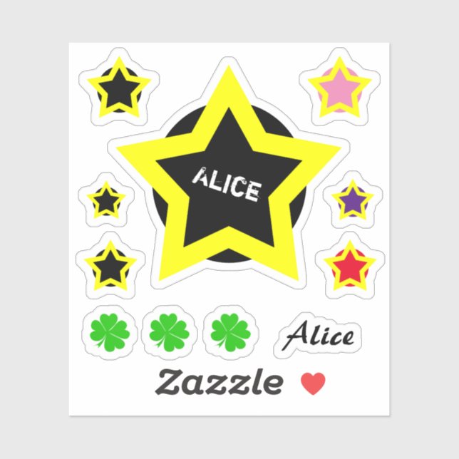 Adesivo Top Star & Alice name /Clover com sorte Set Sticke (Folha)