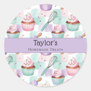Adesivo Toper de Cupcake de Aquarela Lavanda Azul-Celeste