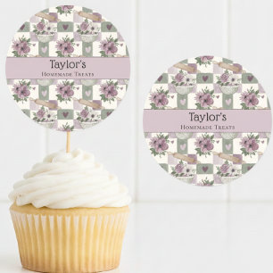 Adesivo Toppers de Cupcake Personalizados com Xadrez Flora