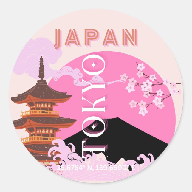 Adesivo Tóquio Japão Viagem Art, Retro-Viagem Art, Rosa (Frente)