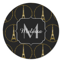 Torre Eiffel brilho dourado brilha Monograma Preto