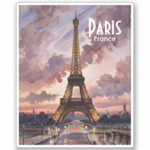 Adesivo Torre Eiffel de Paris ao Crepúsculo Aquarela com T