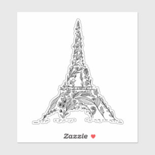 Adesivo Torre Eiffel de Paris Floral Branco e Preto