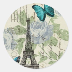 Adesivo Torre Eiffel floral azul de Paris da borboleta do