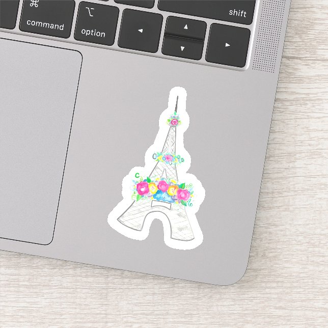 Adesivo Torre Eiffel, França, Francês, Flores, Monumento (Detalhe)