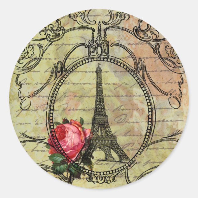Adesivo Torre Eiffel Paris e Rosa vermelha Steampunk (Frente)