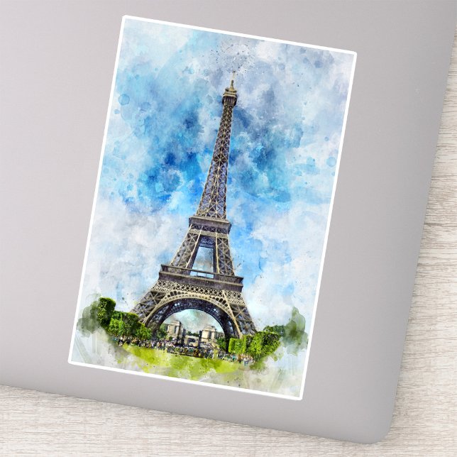 Adesivo Torre Eiffel Paris França Aquarela (Paris France Eiffel Tower Watercolor. Sticker)
