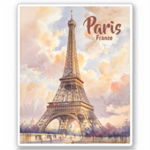 Adesivo Torre Eiffel Pôr do Sol Viagem Aquarela Texto Pers