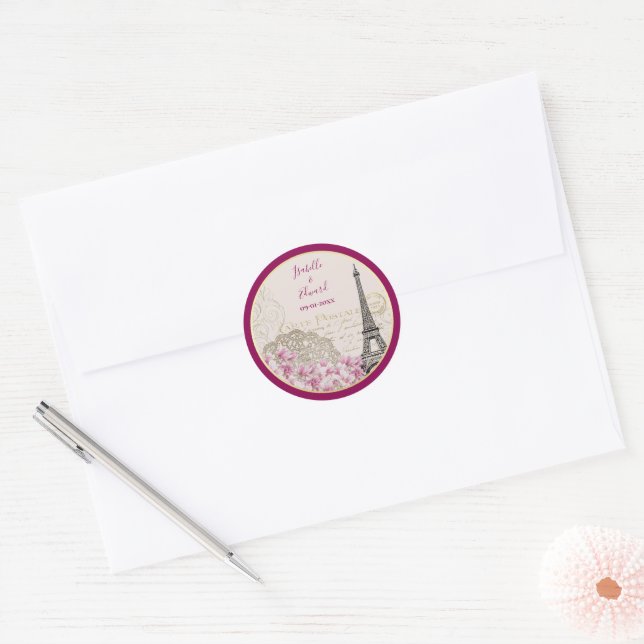 Adesivo Torre Eiffel Rosa Dourada Vintage Burgundy (Envelope)
