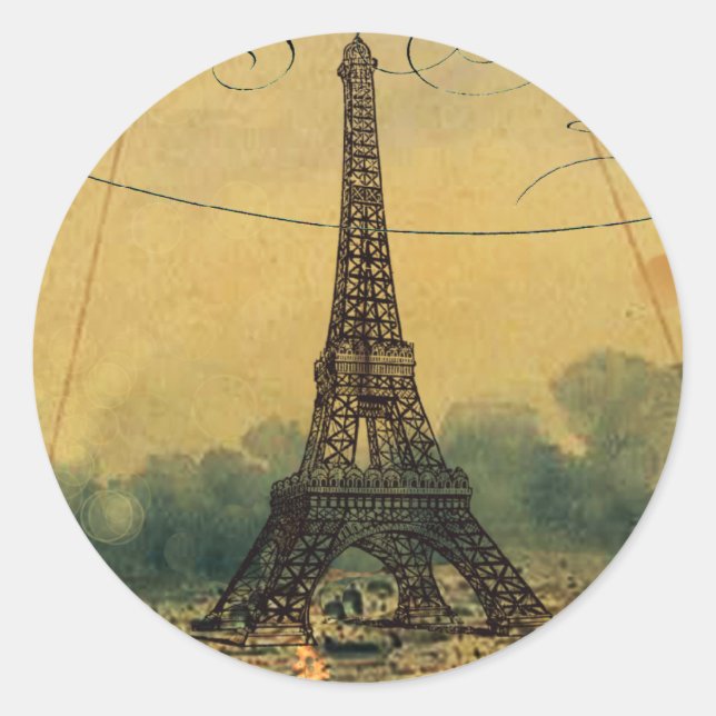 Adesivo Torre Eiffel Steampunk e Balão de Ar Quente (Frente)
