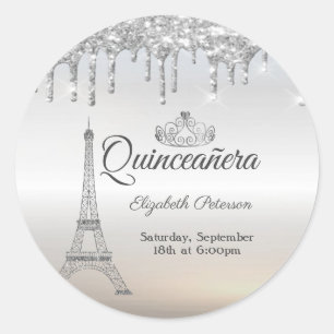 Adesivo Torre Eiffel, Tiara, Gotas de Prata Quinceañera