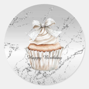 Adesivo Torta De Aniversário Com Laço De Cupcake Branco Pr