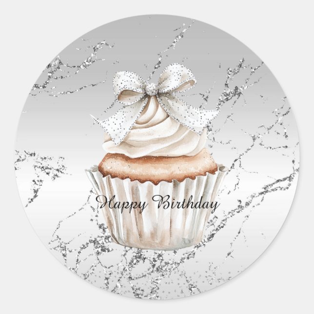 Adesivo Torta De Aniversário Com Laço De Cupcake Branco Pr (Frente)
