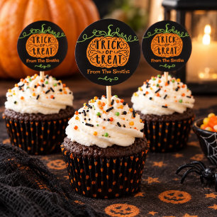 Adesivo Torta de Halloween com Abóbora Laranja Preta