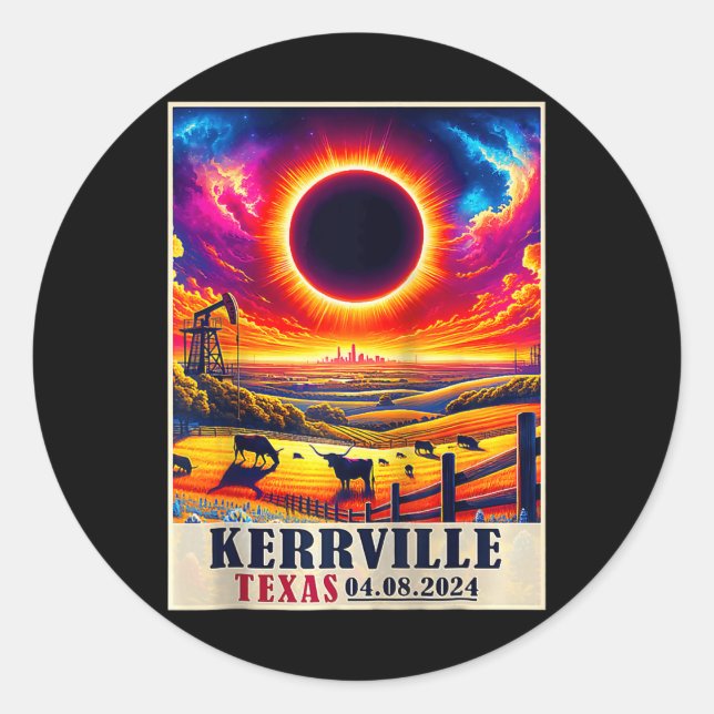 Adesivo Total Eclipse Solar 2024 do Kerrville Texas (Frente)