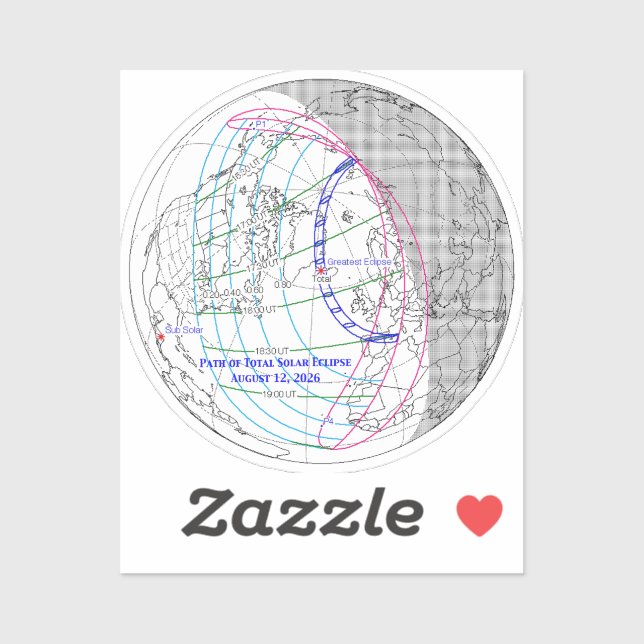 Adesivo Total Solar Eclipse 2026 Map (Folha)