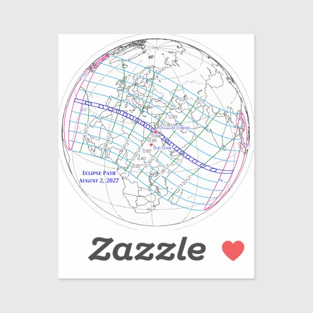 Adesivo Total Solar Eclipse 2027 Map (Folha)