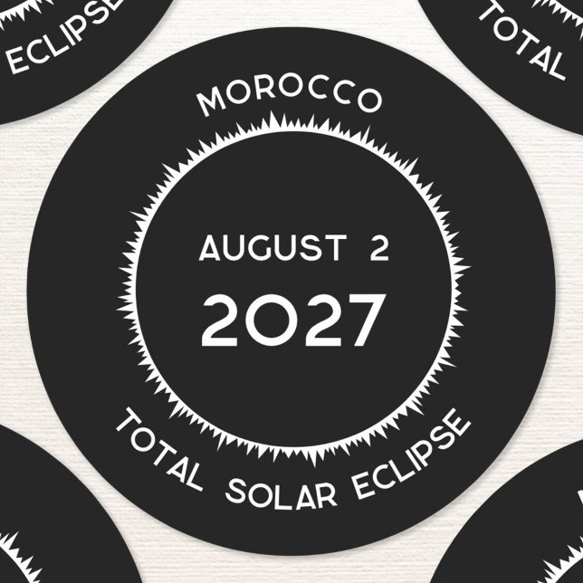 Adesivo Total Solar Eclipse 2027 Marrocos (Total solar eclipse August 2nd 2027 Morocco custom text sticker)