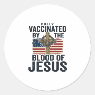 Adesivo Totalmente Vacinado pelo Sangue de Jesus Patriótic