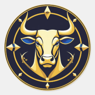 Adesivo Touro Dourado na Roda Zodiacal Cósmica