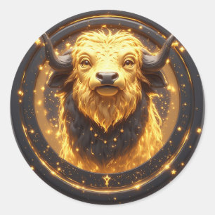 Adesivo Touro Dourado Touro Dentro de uma Roda do Zodíaco