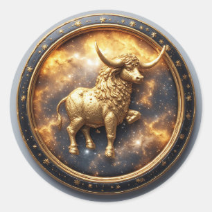 Adesivo Touro Dourado Touro Dentro de uma Roda do Zodíaco