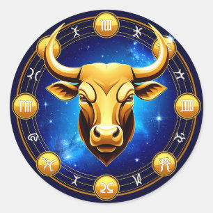 Adesivo Touro Dourado Touro no Círculo Zodiacal Cósmico