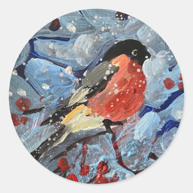 Adesivo touro em um galho com bagas vermelhas, é snowi (Frente)