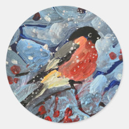 Adesivo touro em um galho com bagas vermelhas, é snowi