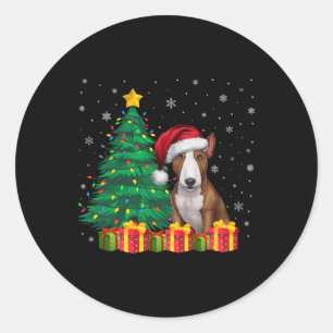 Adesivo Touro Feio Terrier Santa Hat Luzes de Natal Cão L