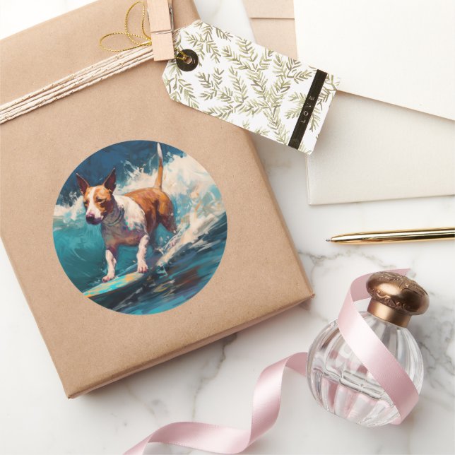 Adesivo Touro Terrier Beach Surfing Painting (Presentear)