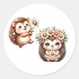 Adesivo Tow cuteRomantic Floral Hedgehog Duo Illustration