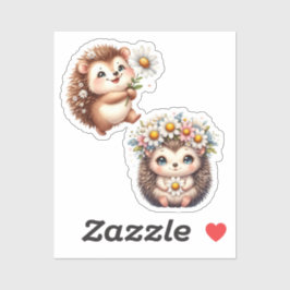 Adesivo Tow cuteRomantic Floral Hedgehog Duo Illustration