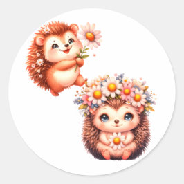 Adesivo Tow cuteRomantic Floral Hedgehog Duo Illustration