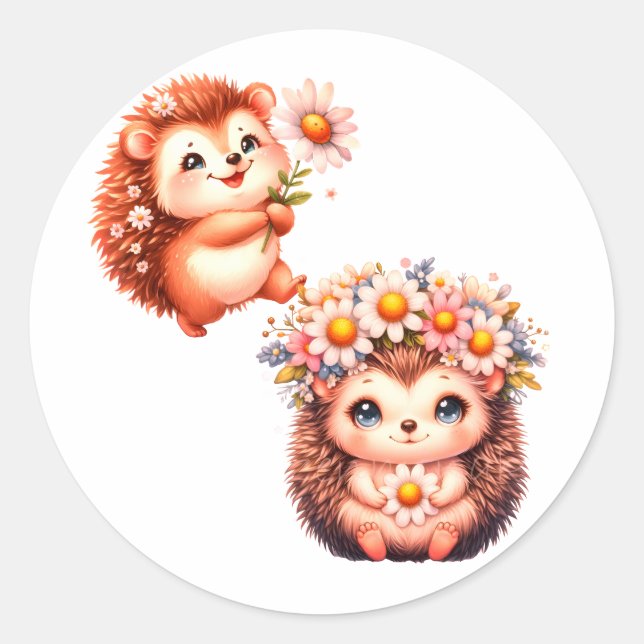 Adesivo  Tow cuteRomantic Floral Hedgehog Duo Illustration (Frente)