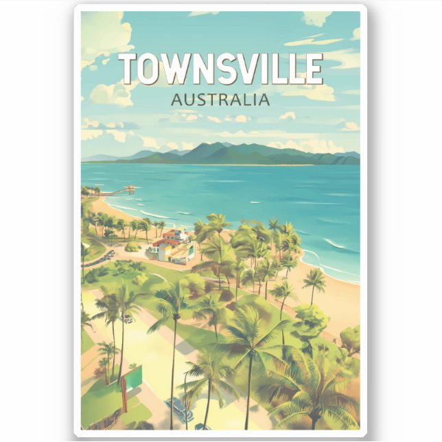 Adesivo Townsville Austrália - Viagem Art Vintage (Frente)