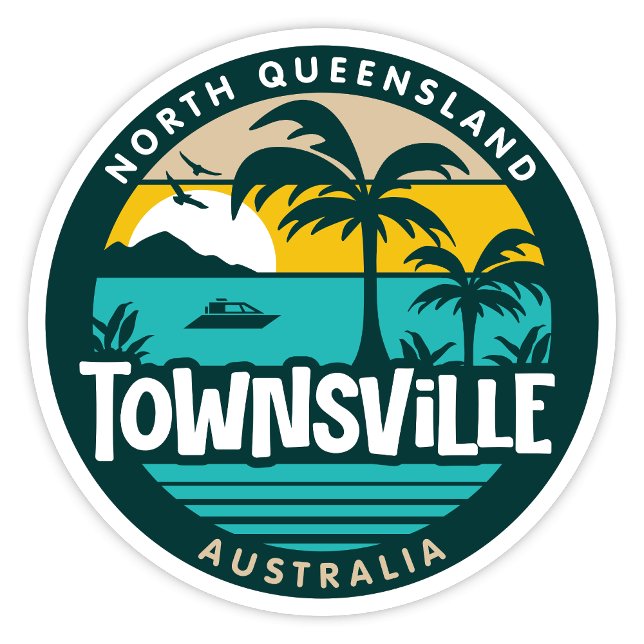 Adesivo Townsville, Queensland Austrália Sticker (Townsville North Queensland, Australia Retro Round Sticker)